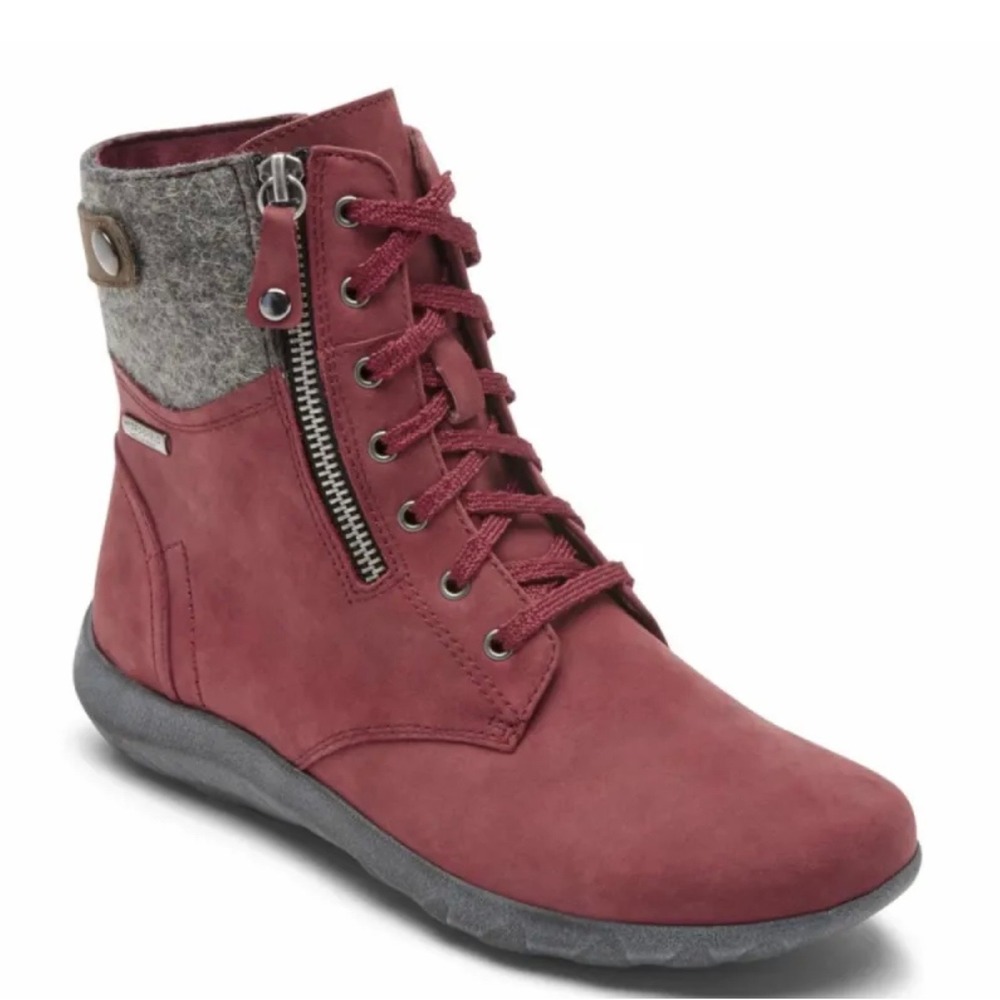 Cobb Hill Rockport Burgundy Leather‎ Waterproof Wool Collar Ankle Boots 7.5 New
